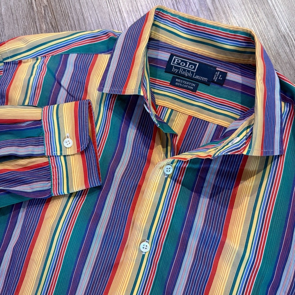 Polo Ralph Lauren Mens Large Vintage Westerton Striped‎ Button Shirt